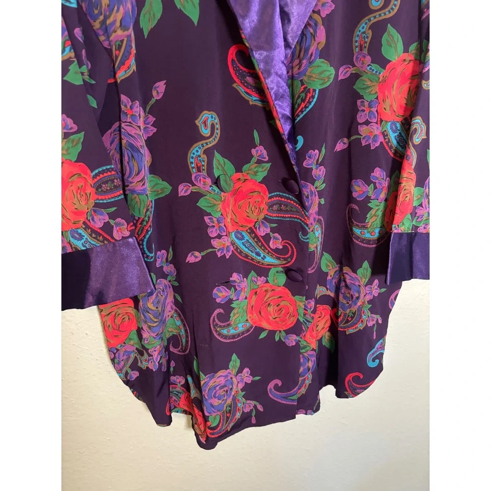 Vintage Victorias Secret Gold Label Purple Floral Rose Paisley Sleep Shirt Small